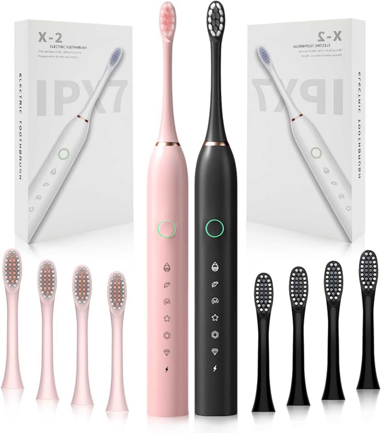 2 Pack Rechargeable Electric Toothbrush with 8 Brush Heads