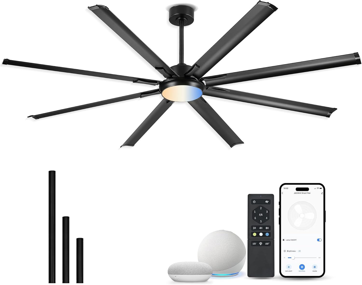 84 Inch Industrial Ceiling Fan with Light for Outdoor Spaces