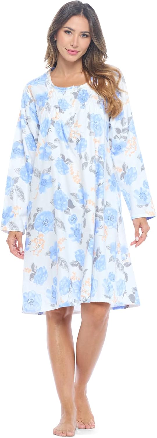 Floral Long Sleeve Nightgown for Women - Casual Nights Style