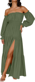 Boho Off Shoulder Smocked High Waist Tiered Maxi Dress - Flowy Fit two