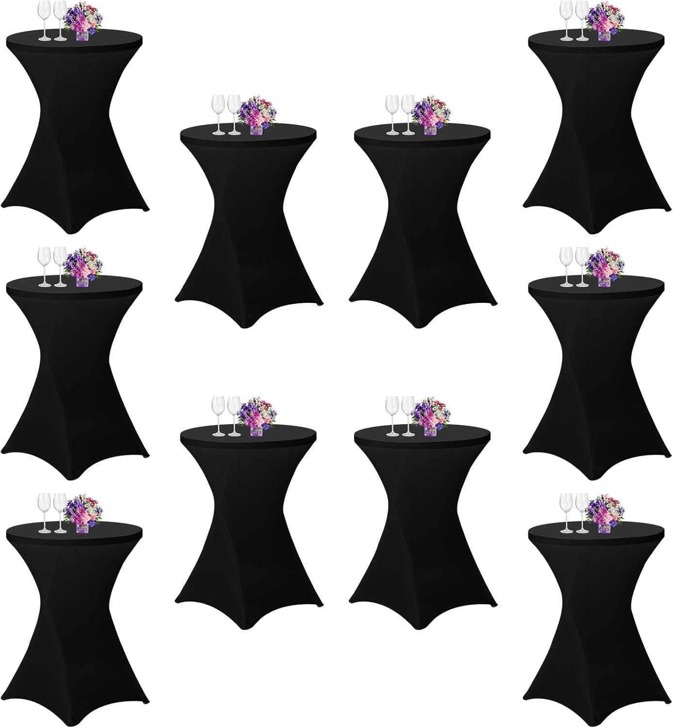 10 Pack Black Spandex Cocktail Table Covers - Highboy Stretch for Stylish Events