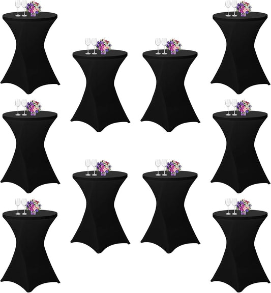 10 Pack Black Spandex Cocktail Table Covers - Highboy Stretch for Stylish Events