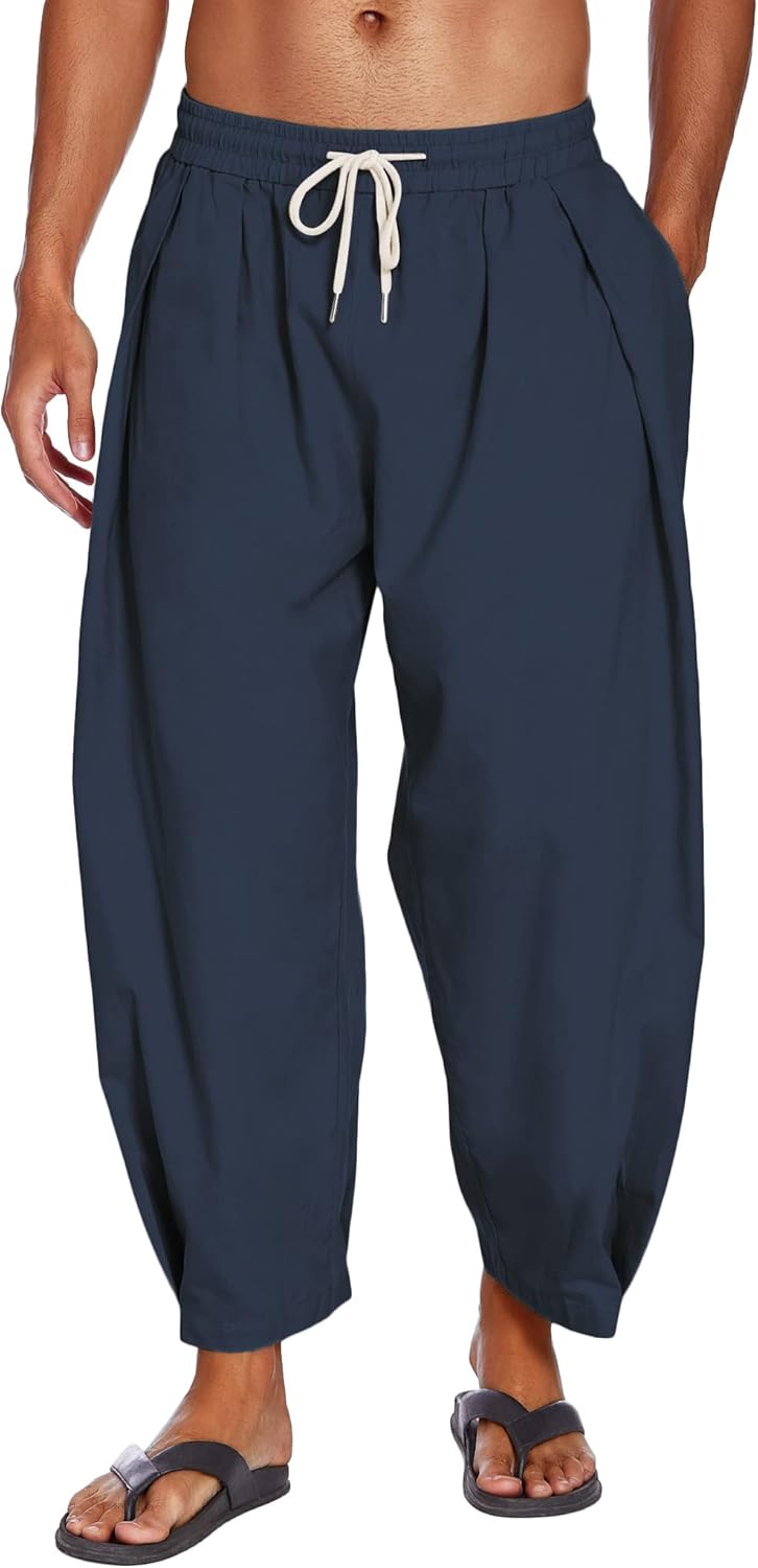 COOFANDY Men's Cotton Linen Harem Pants for Casual Comfort