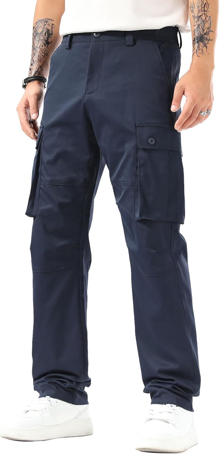 Plaid&Plain Men's Cargo Pants with Multi-pocket Design and Comfort