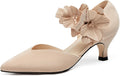 Womens Low Kitten Heels Dressy Pumps - Pointed Toe Floral Strap