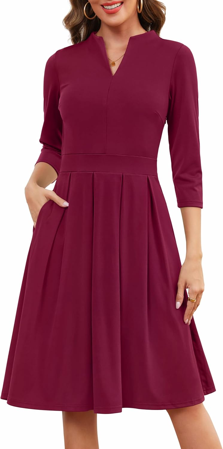 Zattcas Women 3/4 Sleeve Vneck Fall Dress for Business Casual