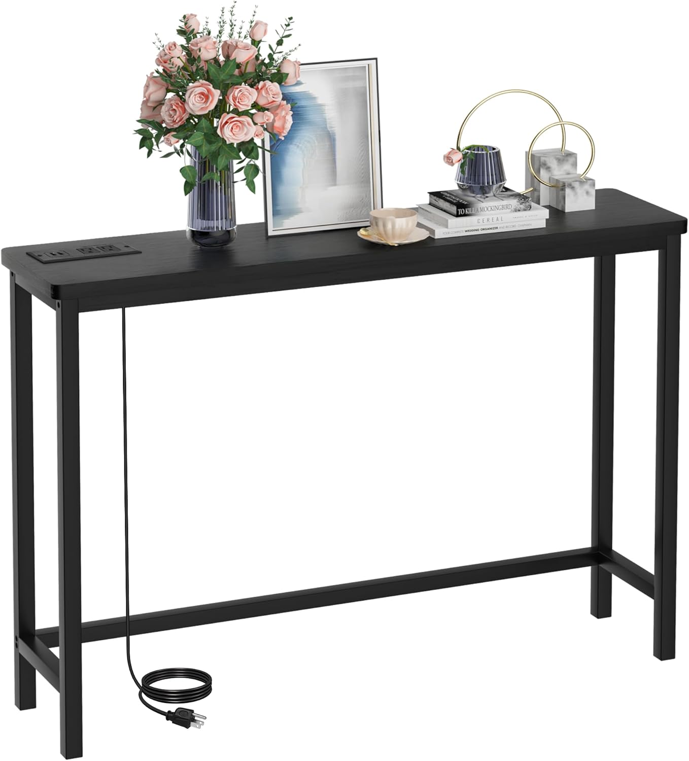 VASMIA Console Table with Power Outlet and USB Ports for Entryway