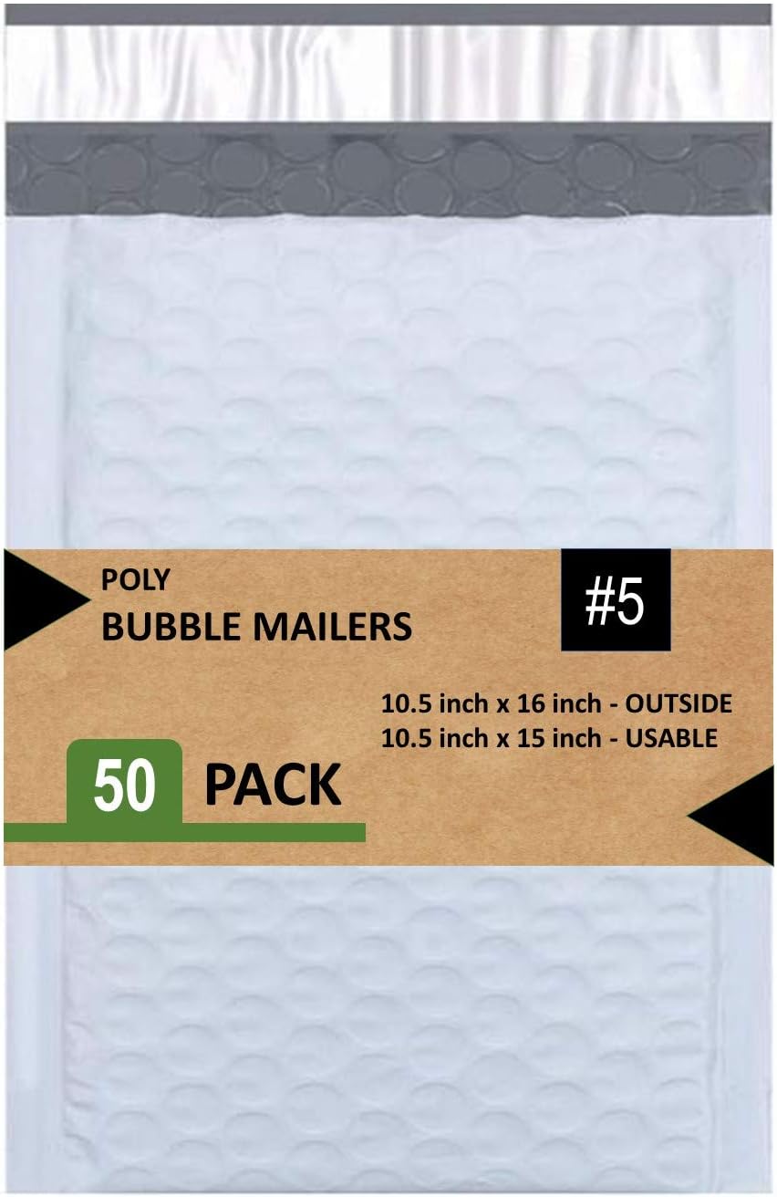 Poly Bubble Mailers Pack of 50, 10.5X16 Inches Waterproof Envelopes