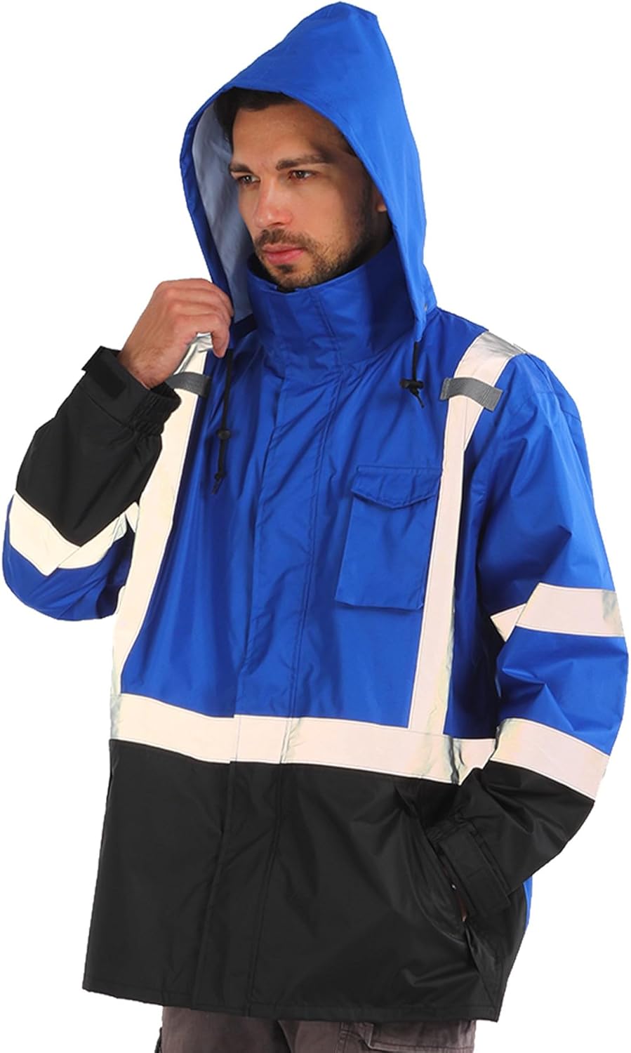Hi Vis Rain Jacket for Men - Waterproof Rain Gear with Hood
