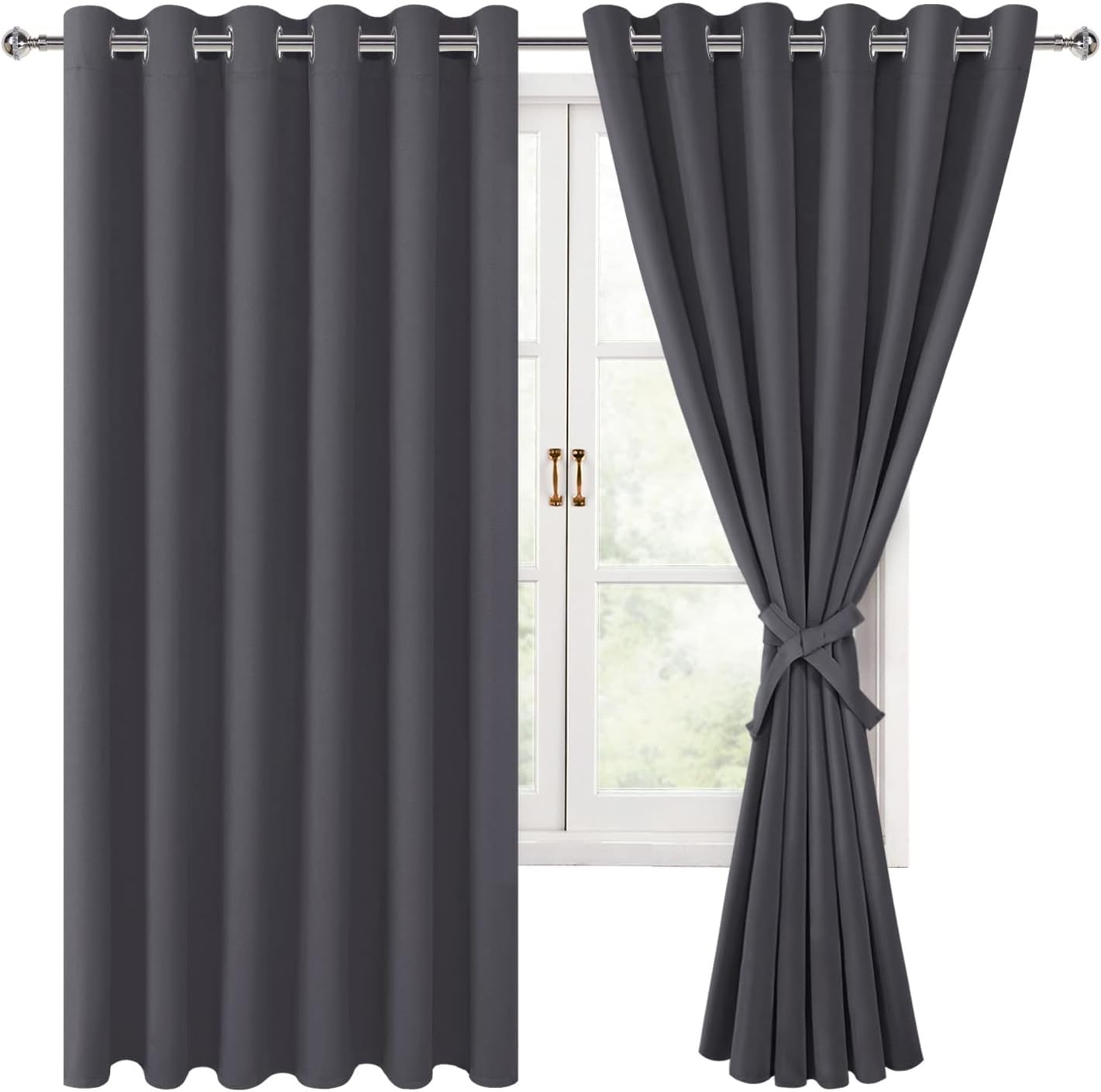 Hiasan Grommet Blackout Curtains for Bedroom - Dark Grey