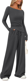 Women's 2 Piece Lounge Set Asymmetrical Long Sleeve & Wide Leg