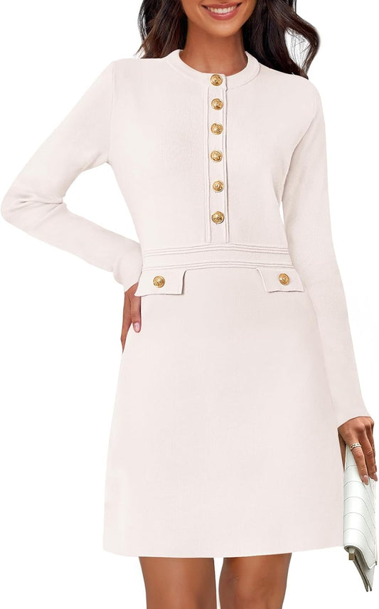 MEROKEETY Women's Long Sleeve Bodycon Sweater Dress for Fall