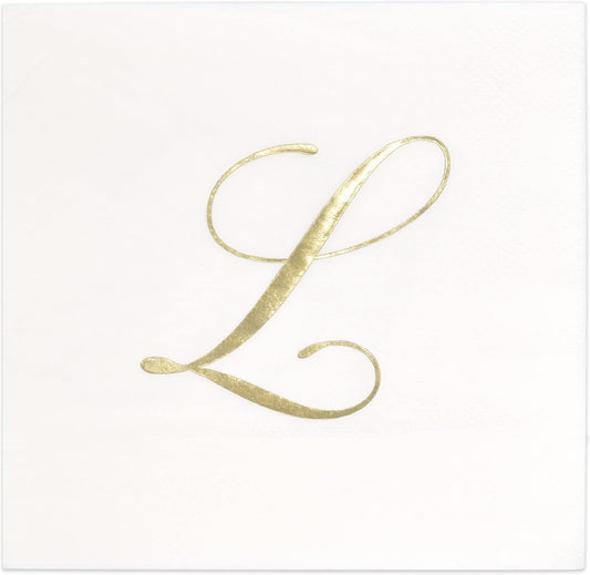 Pack of 100 Gold Monogram Cocktail Napkins - Elegant Metallic Design
