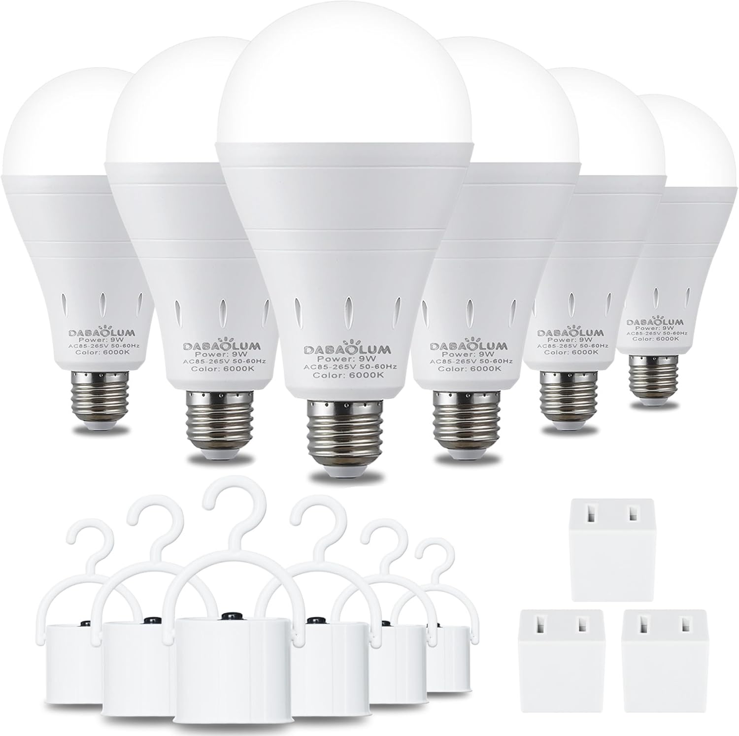6-Pack Rechargeable Emergency LED Bulbs - Bright 6000K Daylight, 9W 60W Equivalent, 1200mAh Battery - Home, Camping, Hurricane
