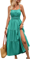 Women's Boho Maxi Dress for Wedding Guest Vacation - Ruffle Sundress