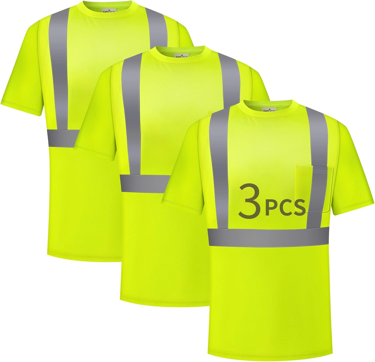 Hi Vis Safety Shirts for Men Reflective Work T-Shirt 3 Pack