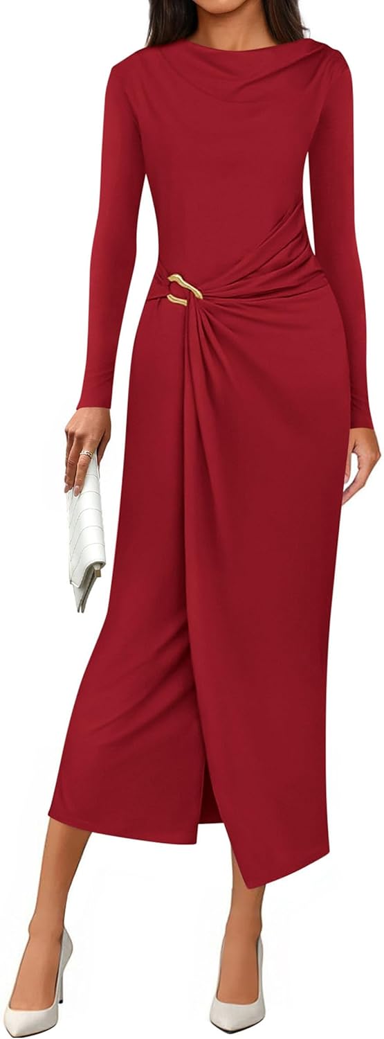 Elegant Long Sleeve Bodycon Midi Dress for Fall Weddings