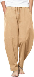 Men's Linen Harem Drawstring Pants Casual Elastic Waist (Style GMXB)