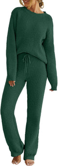 Womens Pajama Set Fuzzy Fleece 2-Piece Cozy Lounge Outfit - Fall