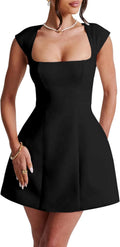LuFeng Square Neck Cap Sleeve A-Line Mini Dress - Flattering Fit Club