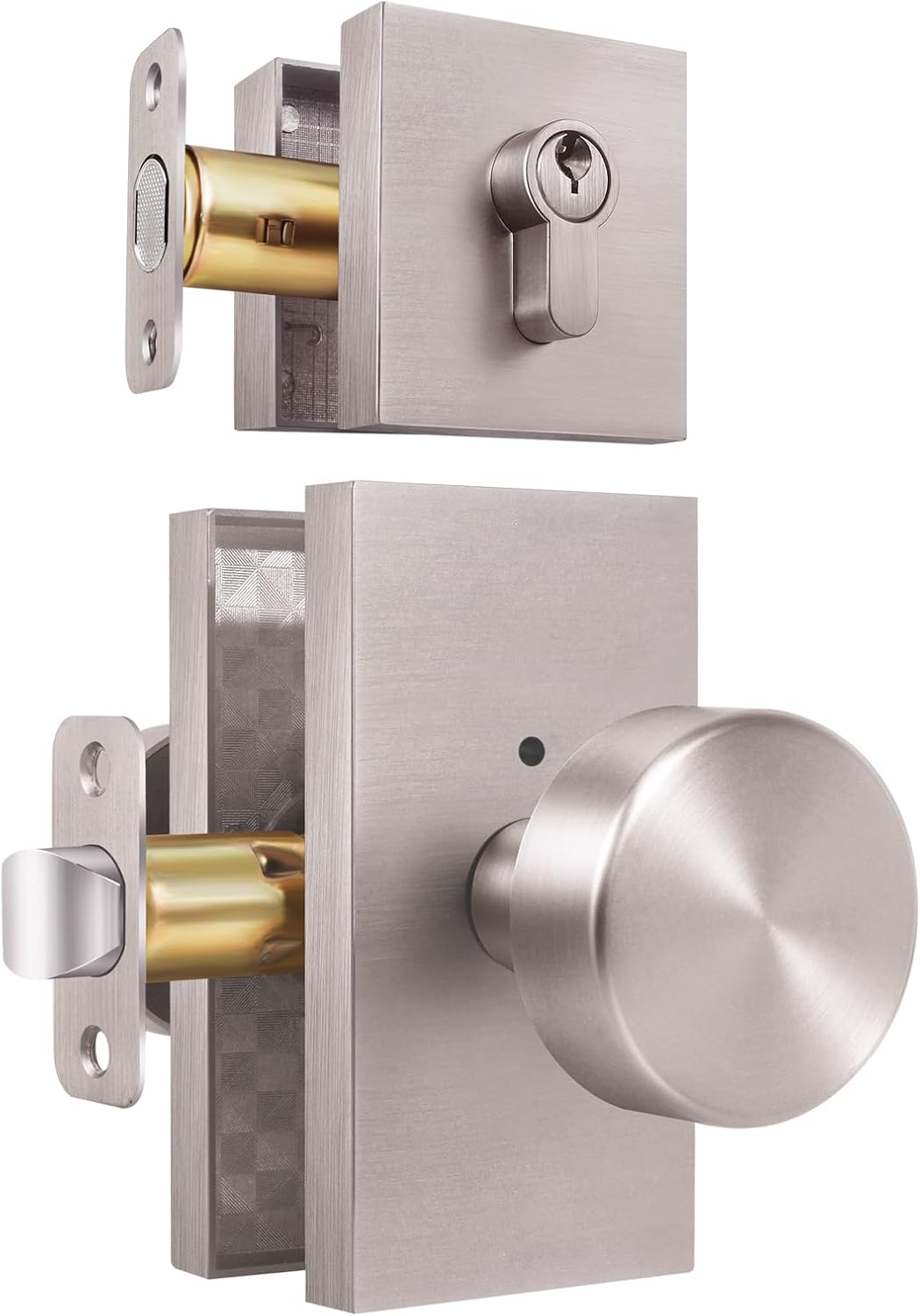 Brushed Nickel Door Knob with Deadbolt Set for Modern Homes