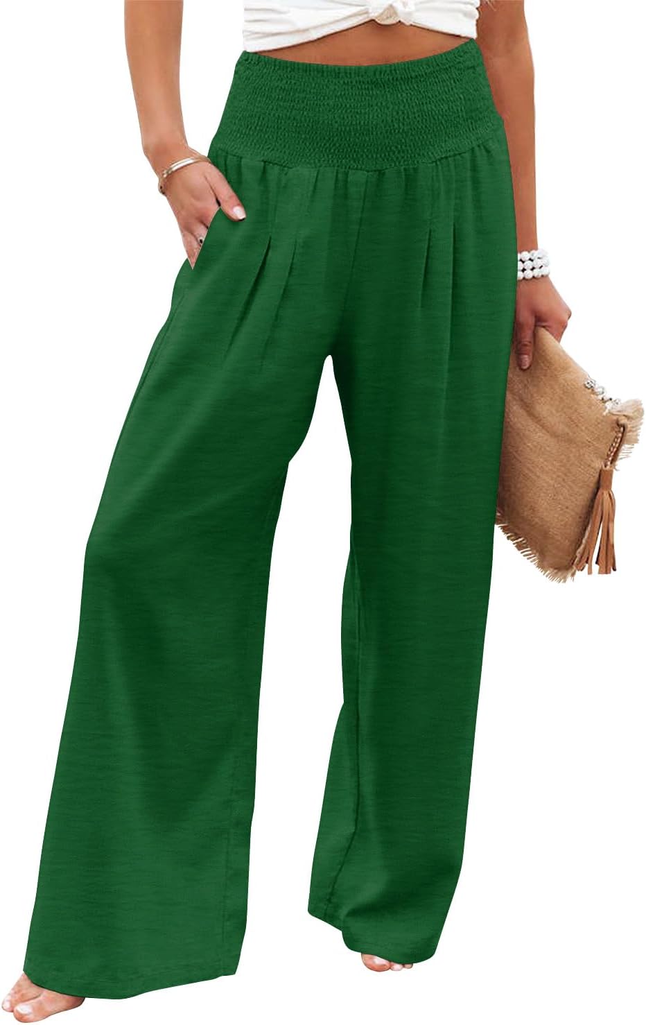 Angerella Womens Elastic High Waisted Palazzo Pants for Comfort