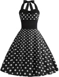 Women 50s Vintage Polka Dot Halter Swing Dress - Timeless Retro Style