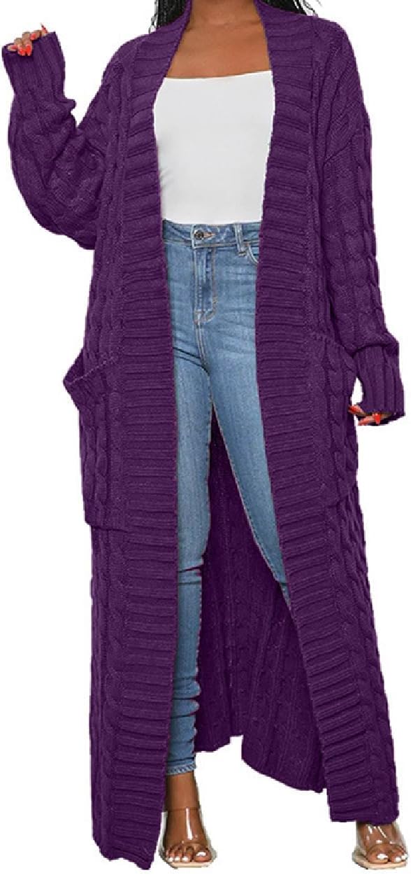 Womens Thin Stylish Cable Knit Dual Extra Long Maxi Cardigan