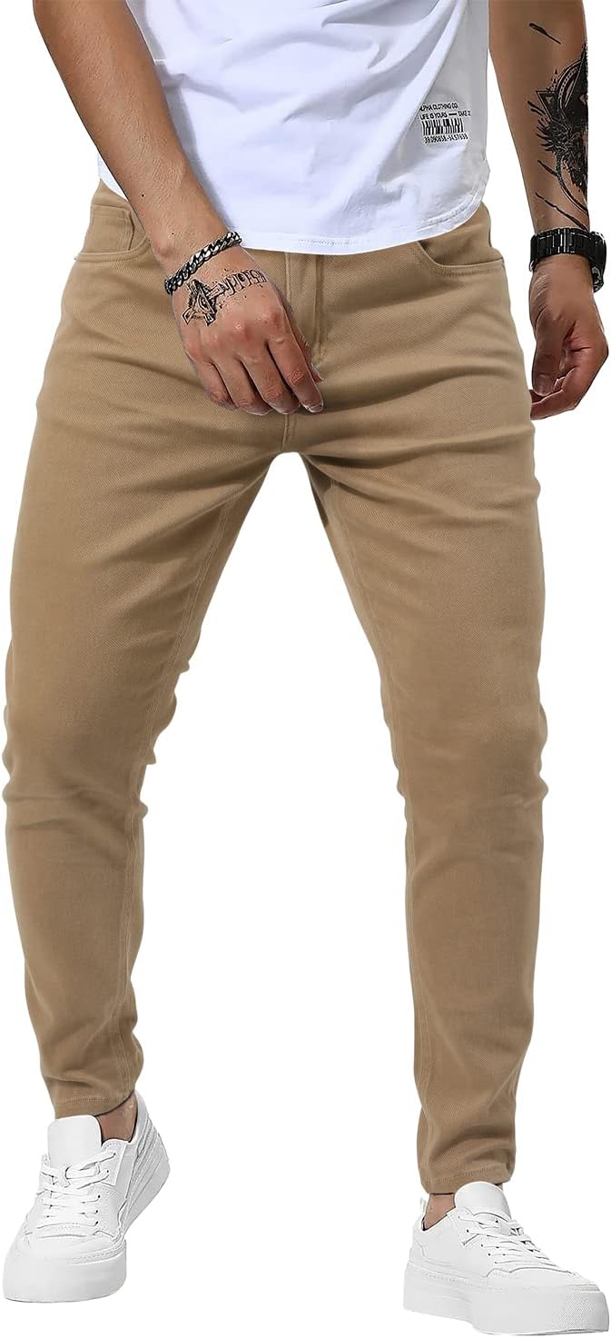 Woenzaia Mens Jeans Slim Fit Skinny Denim Stretch Tapered Pants