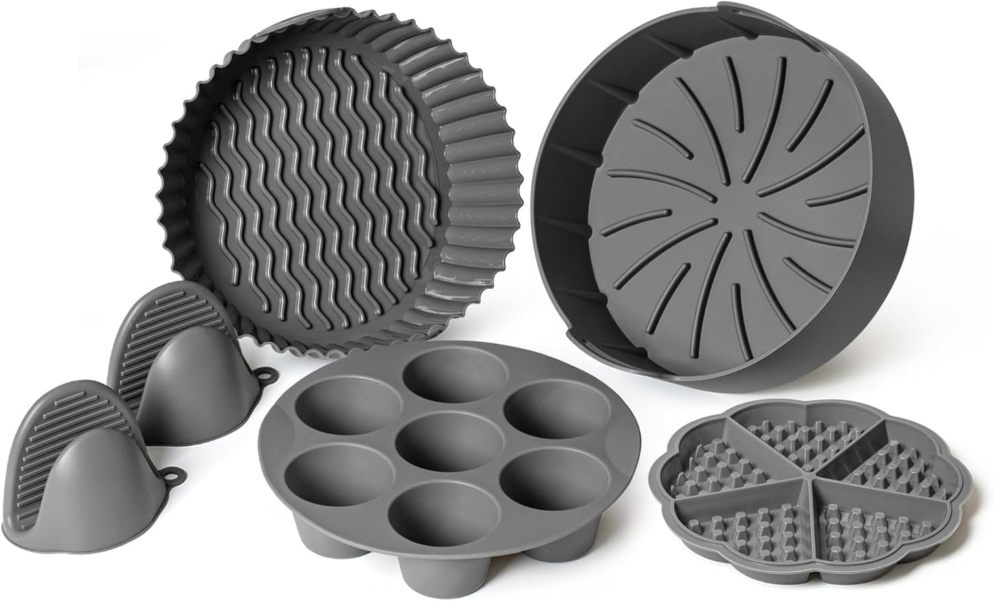 5pc EM Silicone Air Fryer Liners Set: Non-Stick & Heat-Resistant for 3-5 Qt - Fuel-Up