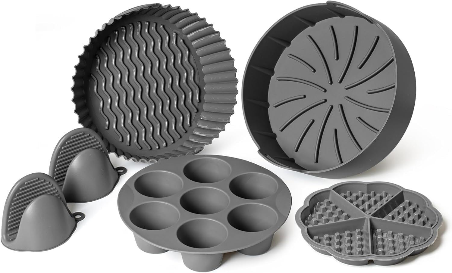 5pc EM Silicone Air Fryer Liners Set: Non-Stick & Heat-Resistant for 3-5 Qt - Fuel-Up