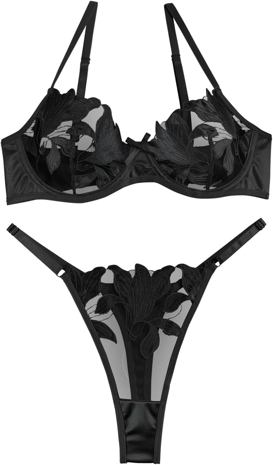 Lilosy Satin Mesh Lingerie - Stunning Floral Embroidery
