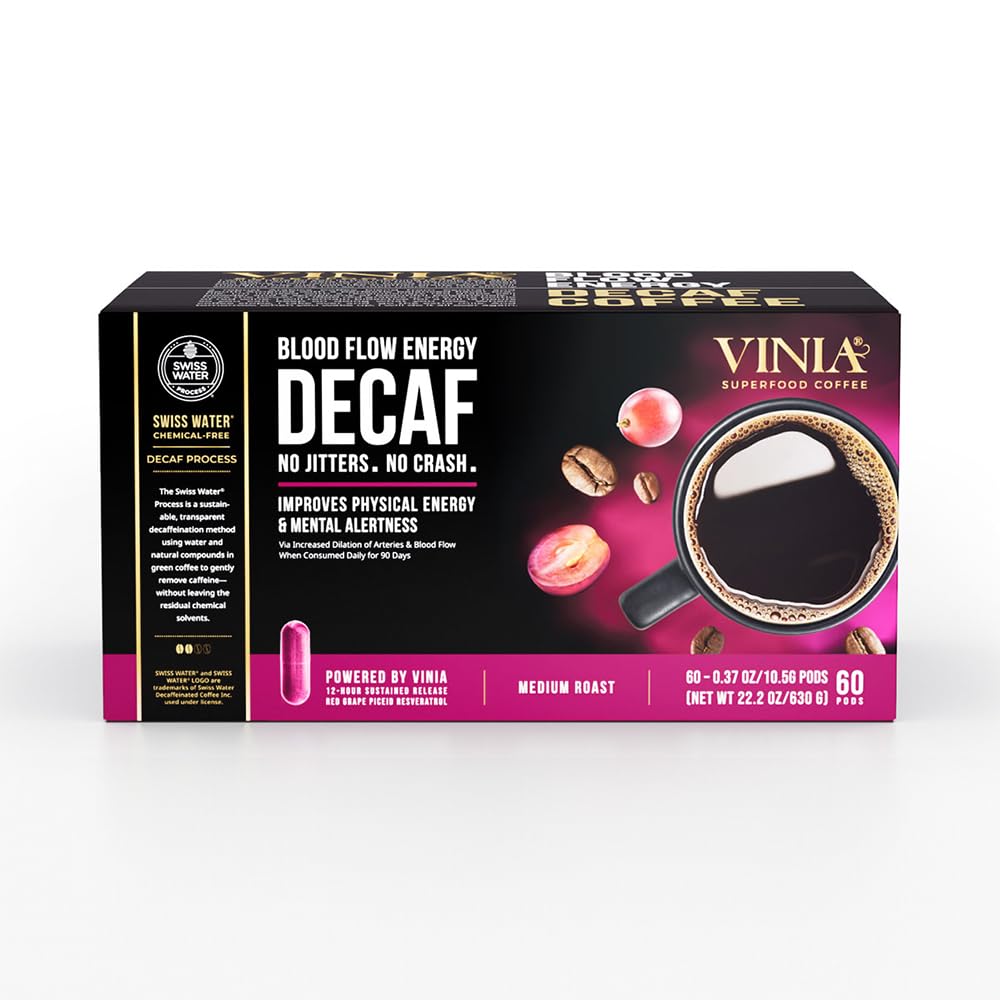 VINIA Blood Flow Energy Decaf Coffee Pods for Better Life