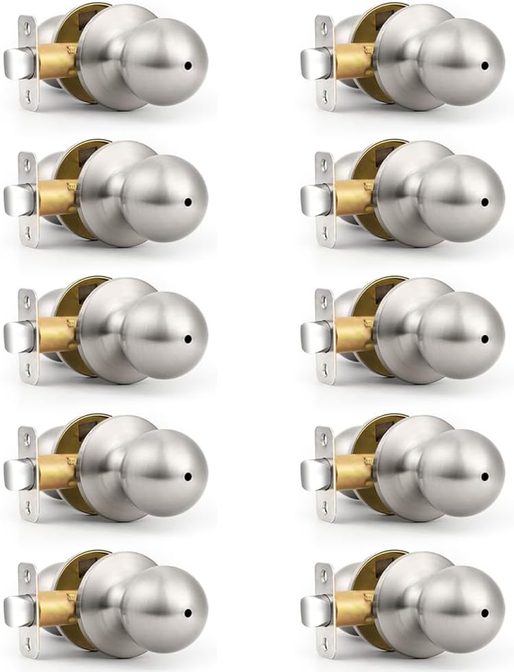Probrico Brushed Nickel Door Knob for Privacy Needs - 10 Pack