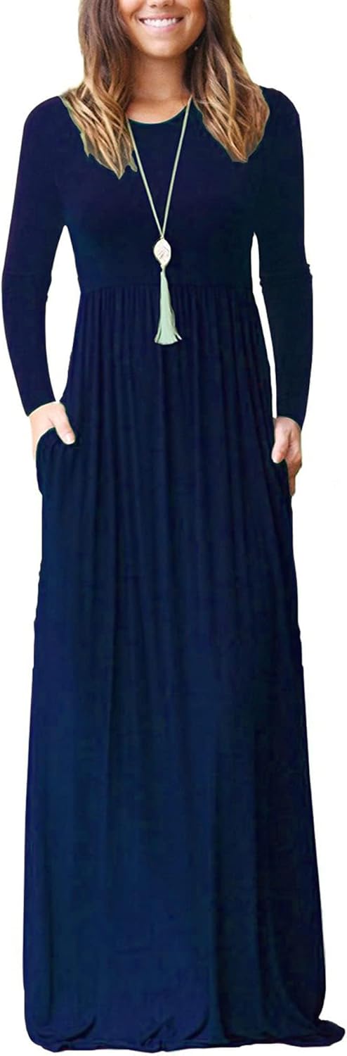 AUSELILY Women's Long Sleeve Casual Maxi Dress with Pockets