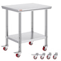 Stainless Steel Work Table with Wheels 24 x 30 x 32 in - Heavy Duty