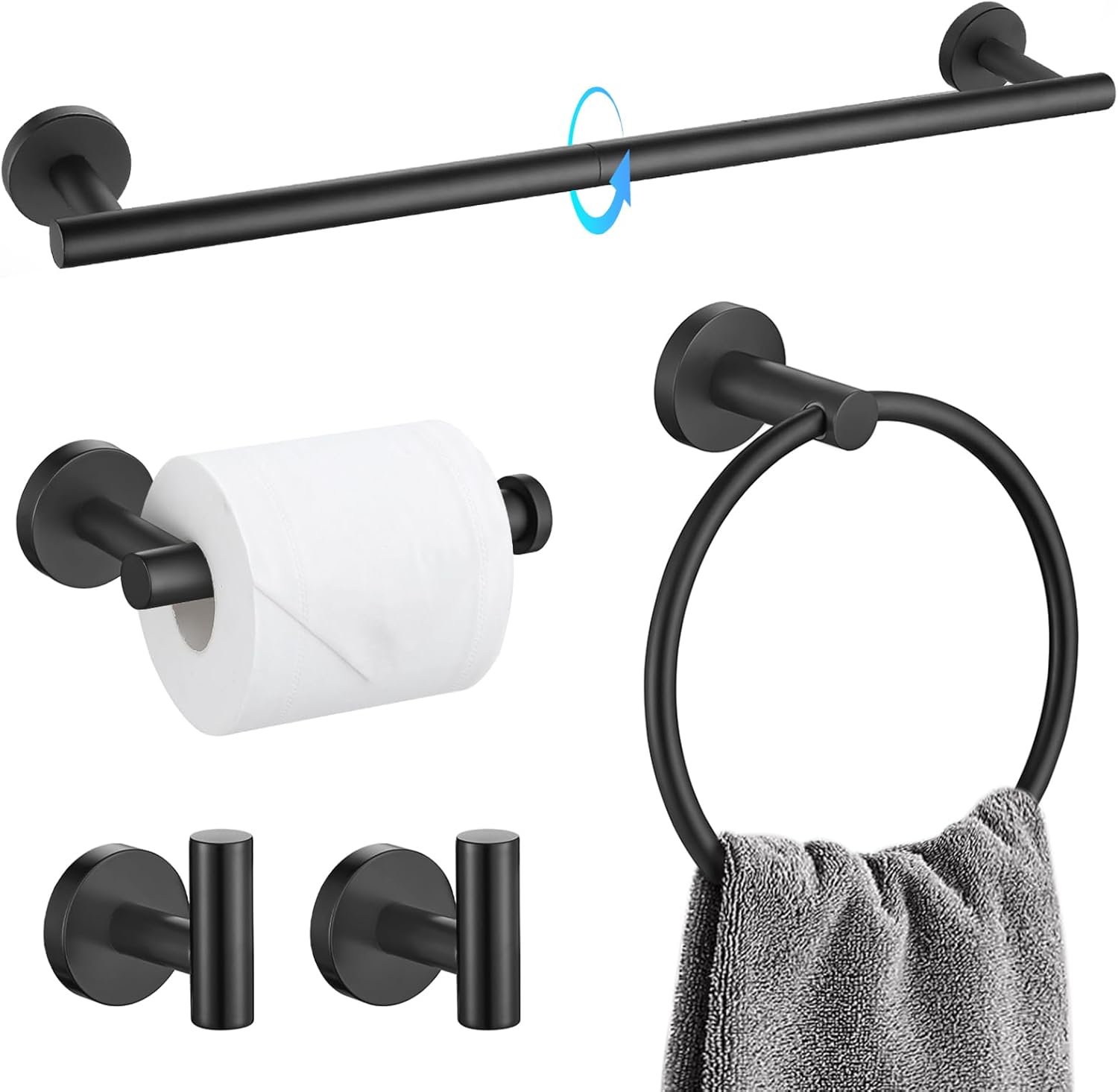 TQKAG Matte Black Bathroom Hardware Set for Modern Spaces