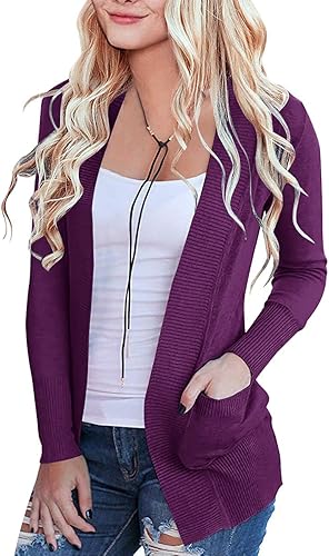 MEROKEETY Women's Open Front Casual Knit Cardigan for Comfort