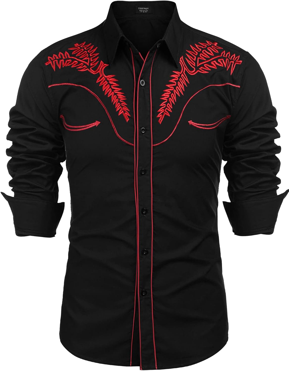 COOFANDY Men's Western Shirts Long Sleeve Embroidered Cowboy Style