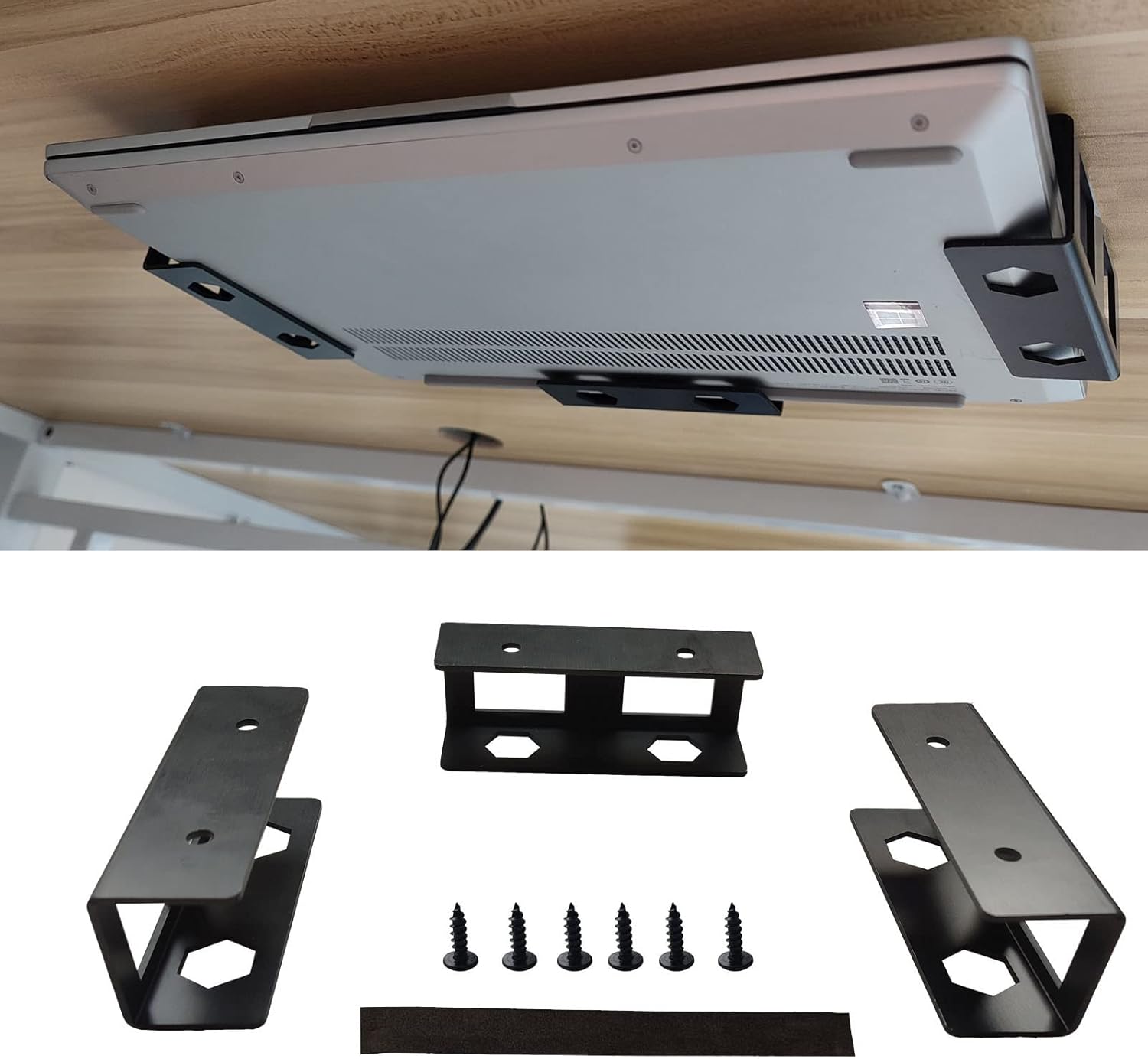 PIAOLGYI Black Under Desk Laptop Holder - Space-Saving Storage