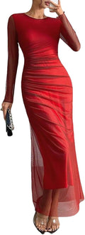 Women's Tie Dye Long Sleeve Maxi Dress Bodycon Ruched - Stylish Fit