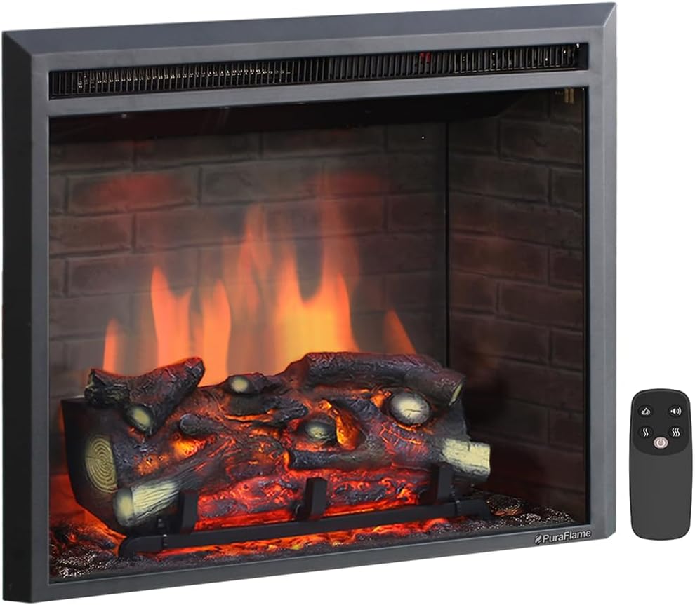 PuraFlame Electric Fireplace Insert with Remote Control and Sound
