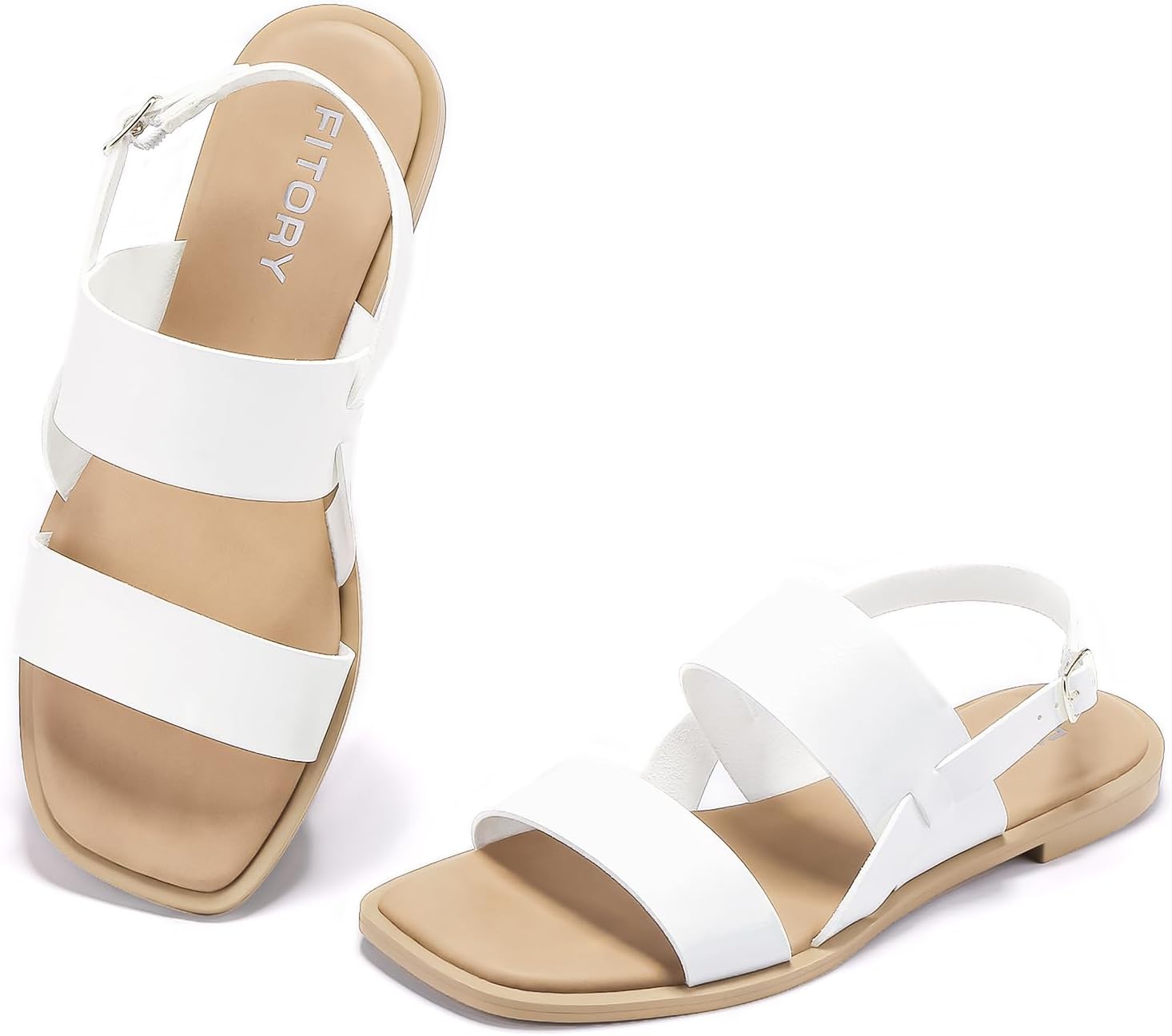 FITORY Women's Flat Sandals with Adjustable Buckle for Summer