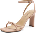 Womens Sandals Square Open Toe Strappy Heels - Comfortable Chunky High