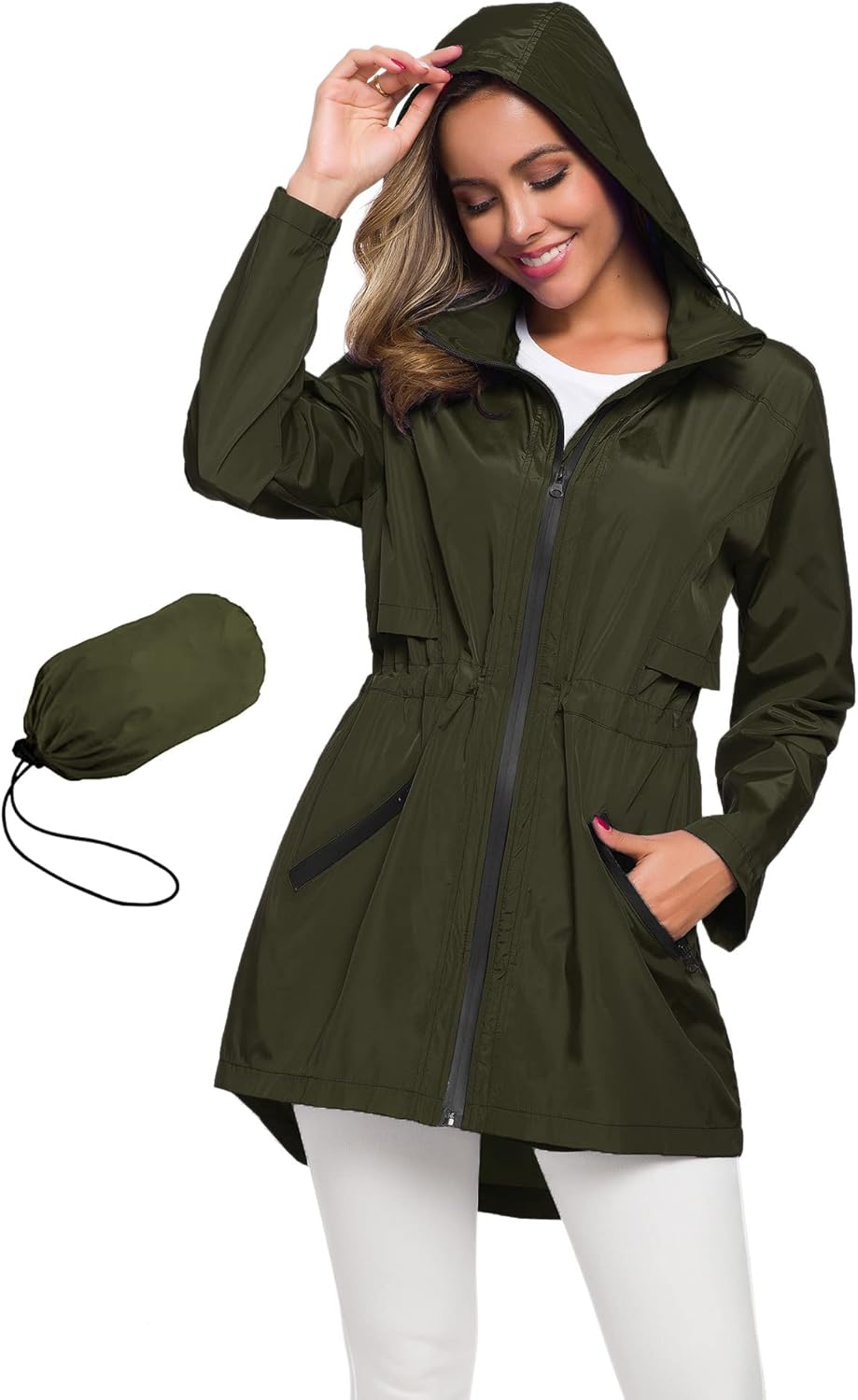 Women's Lightweight Waterproof Raincoat with Hood for Travel