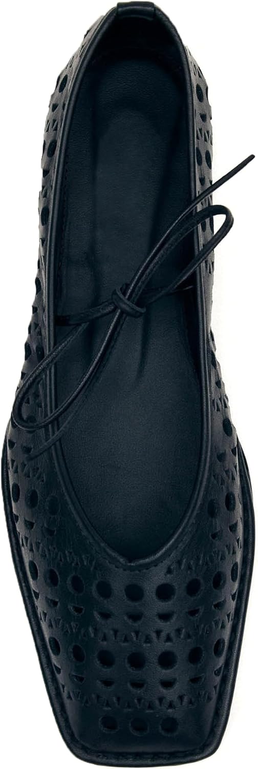 Lace Up Square Toe Ballet Flats for Women with Cute Bow Design