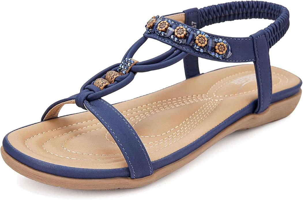 SHIBEVER Womens Sandals Summer Bohemian Flat Shoes with Strap
