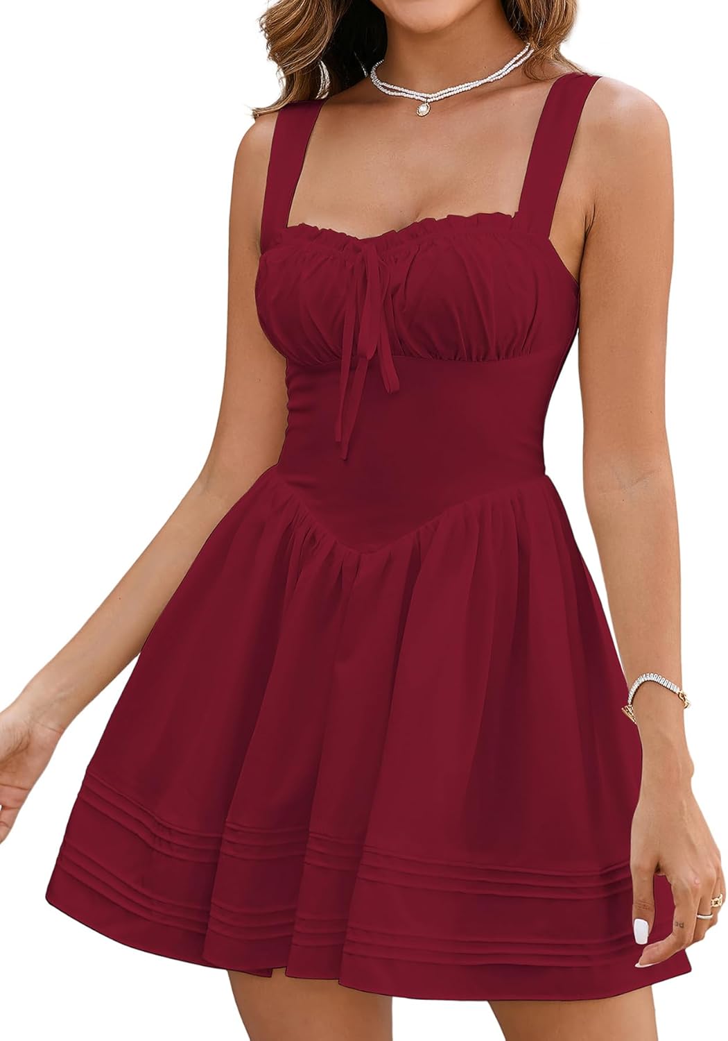 HTZMO Women Summer Casual Square Neck Mini Sundress for Events