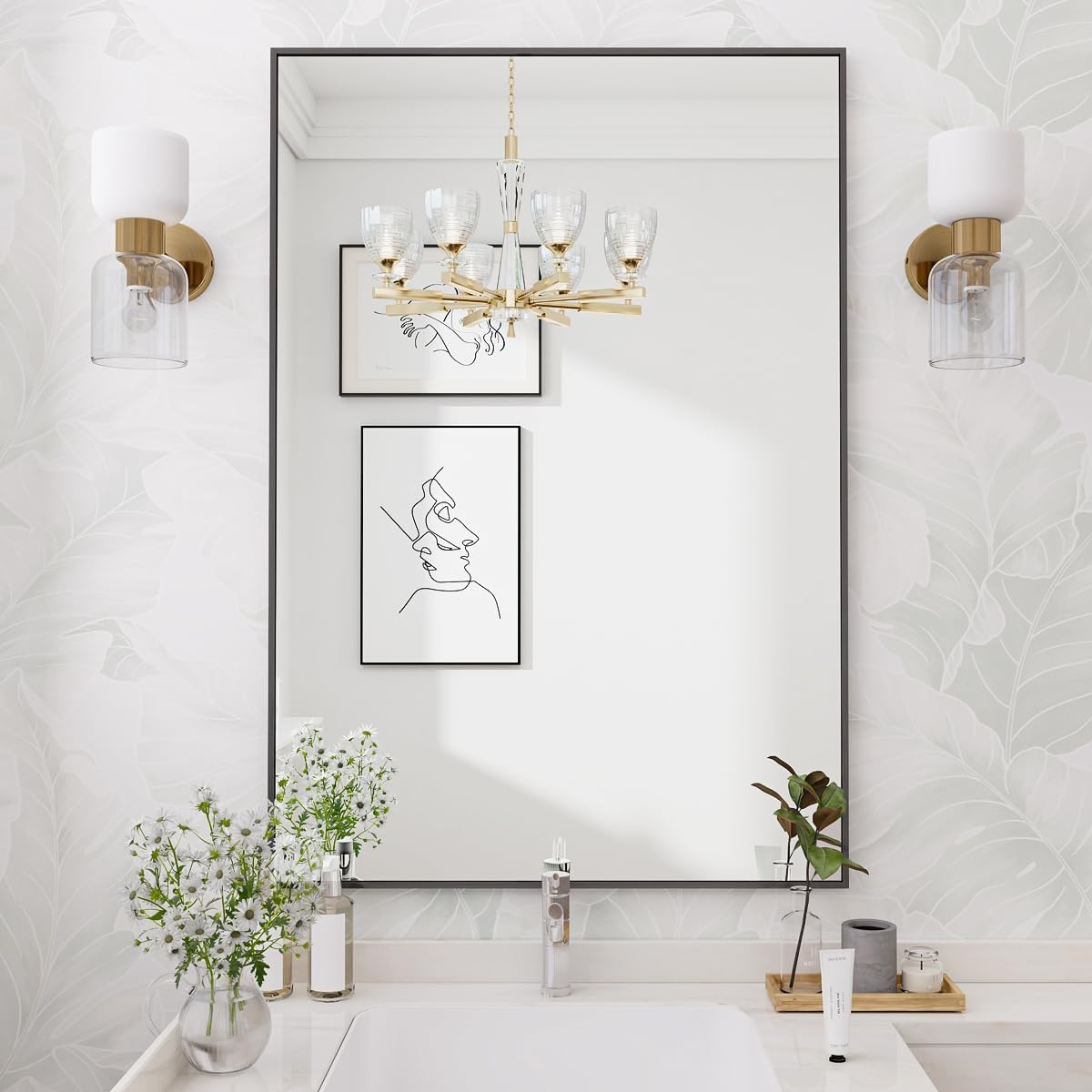 Koonmi Black Bathroom Mirror - 26x38 Inch Rectangular Design