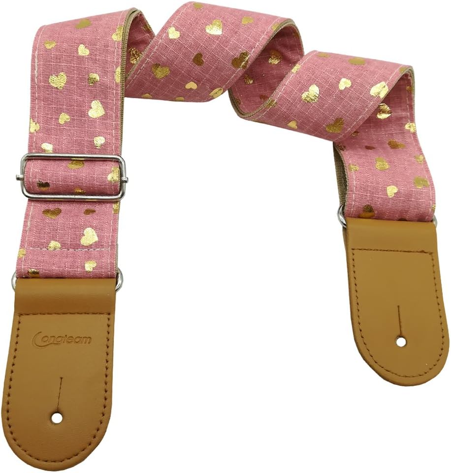Xinlinke Pink Cotton Heart Guitar Strap - Stylish Comfort for Musicians